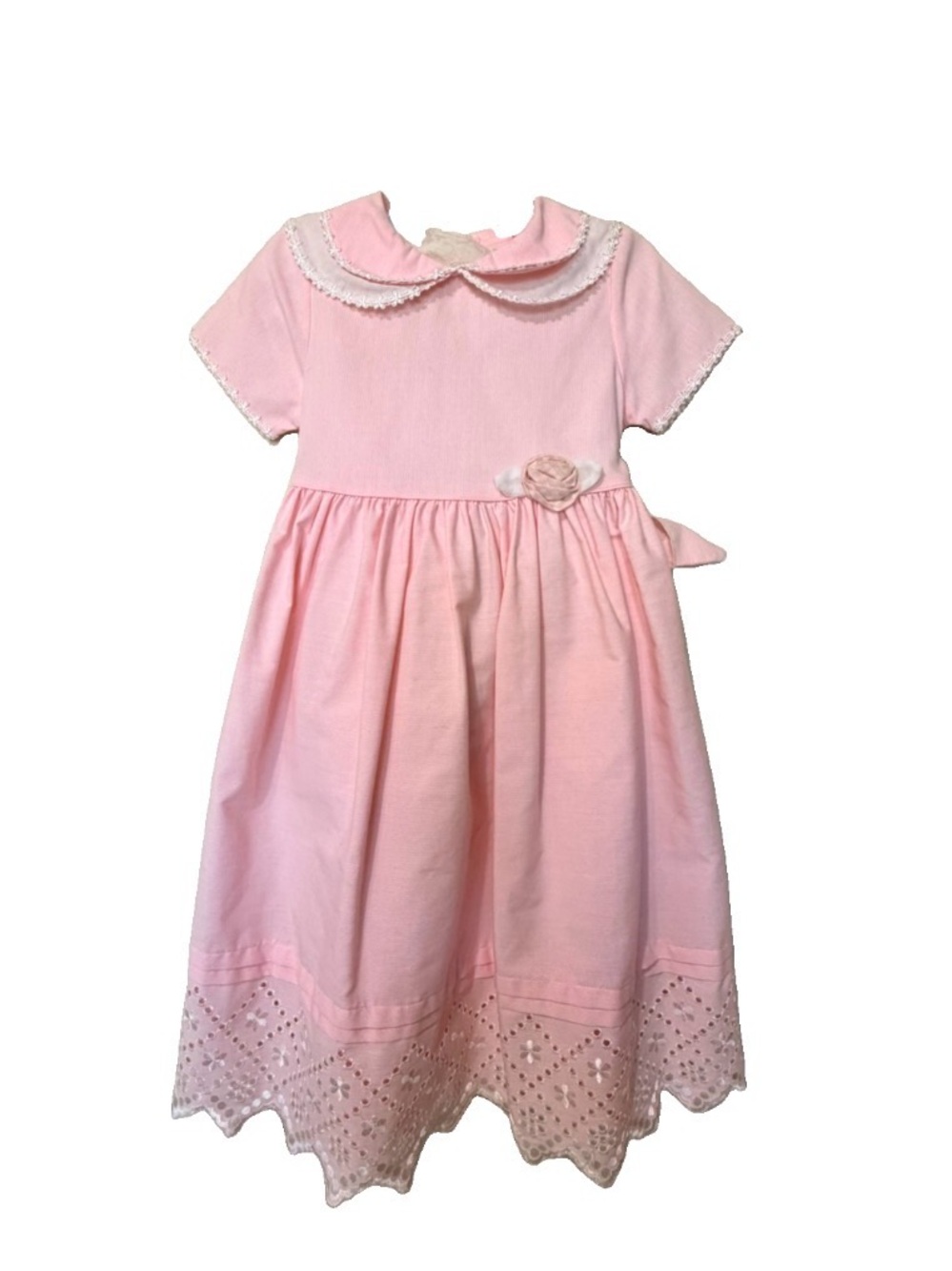 Vintage Girl’s Pink Dress White Trim Button And Tie In Back Size 6 NEVER USED